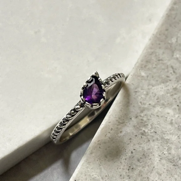 Dainty 925 Sterling silver Amethyst Ring, US:8 “VIBES” - Picture 11 of 14